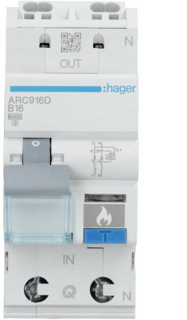 Elektrik Hager Fehlerlichtbogen-Schutzeinrichtung AFDD mit LS-Schalter (ARC916D)