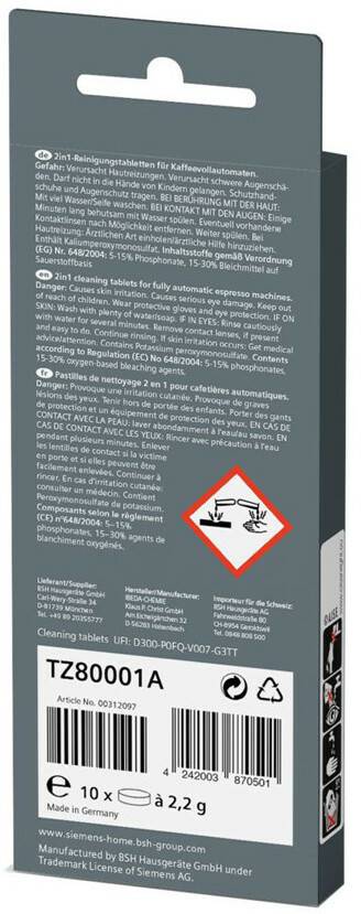 Kaffeezubereitung Siemens TZ80001A 2in1 (10 Tabletten)